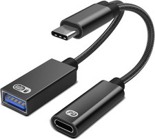 USB C to USB OTG Adapter, 2 in 1 USB C Splitter with PD 60W Charging Port and US