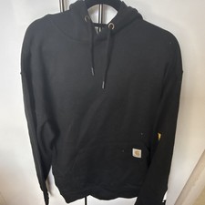 Image of Carhartt Men’s Black Loose Fit Pullover Hoodie Logo Drawstring Size L