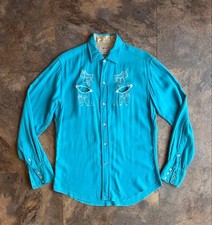 50s HBARC Vintage Western Shirt Embroidered Rayon Gabardine M