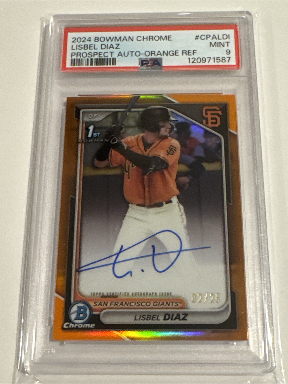 2024 Bowman Chrome 1st Lisbel Diaz True Orange  Refractor Auto /25 SSP Giants