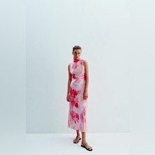 Zara Pink and White Midi Dress