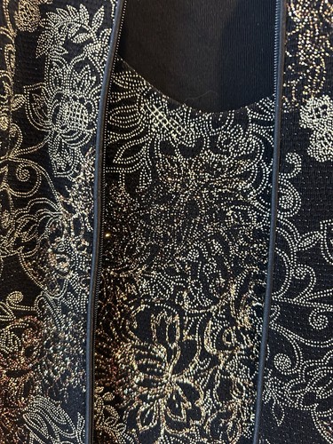 Alex Evenings 2 Pc Black Top And Zip Jacket Gold Sparkly On Black Spec Event - Picture 4 of 20