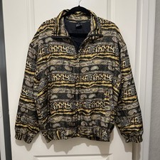 Vtg FUDA 100 Silk Bomber Jacket Women's Sz L Full Zip Animal Y2K Eclectic Retro