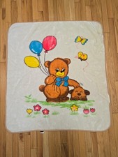 Vintage Mink Baby Blanket Bear Puppy Balloons Butterflies