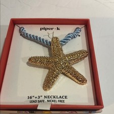 Gold plated starfish shaped blue cord chain 16" necklace new