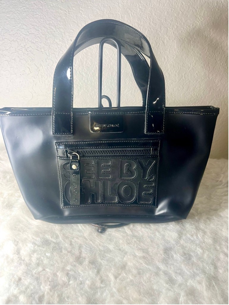 Chloe Black Patent Leather Top Handle Bag for Women