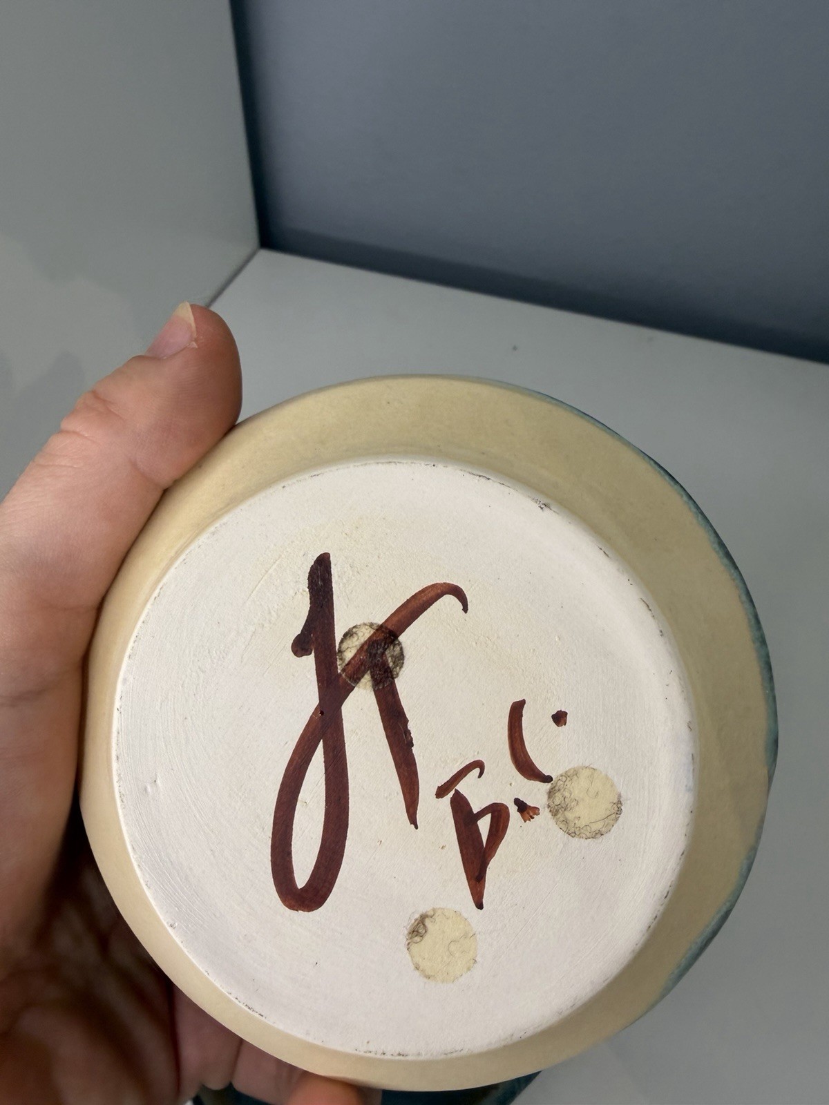 JT British Columbia Studio Pottery Oil Lamp & Under Plate Teal Crystalline Glaze thumbnail 4