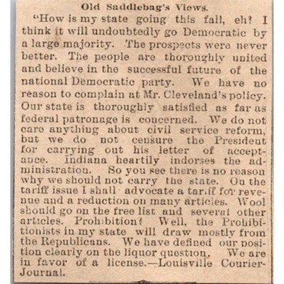 Old Saddlebag's Views Democratic By Majority 1886 Minneapolis Clipping SAI8-S8