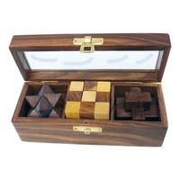 3 Knobelspiele In Holzbox Mit Glasdeckel Spiel Aus Holz 17,5 X 6,5 Cm Sea-Club