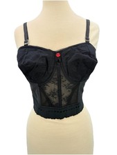 Vintage Bullet Bra Black LACE Longline Bra 38C Bustier Union Made Lingerie