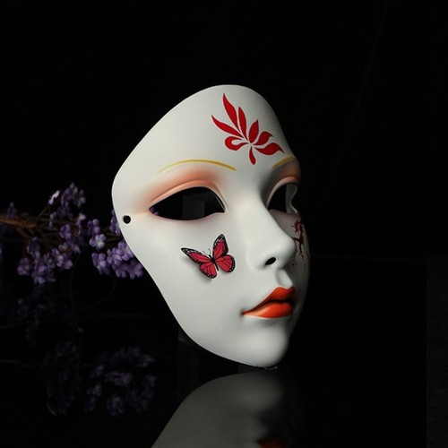 Full Face Cosplay Geisha Mask Flower Japanese Mask Toy Hanfu Cosplay Mask Show - Picture 8 of 16