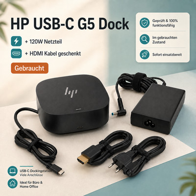 HP USB-C G5 Essential Dock Dockingstation inkl. 120 Watt Netzteil + HDMI Kabel