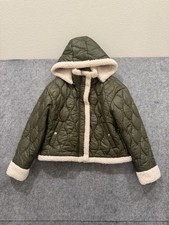 BLANKNYC Jacket Coat Womens M Green Faux Fur Trim Quilted Puffer Blank NYC