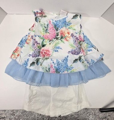 BONNY BILLY Little Girls' Short Set Flower Top and Solid Pant 2 Pcs Suit