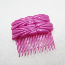 Vintage 1980s HONG KONG Decorative Side Hair Combs- Puffy Hot Pink Sunburst Bow