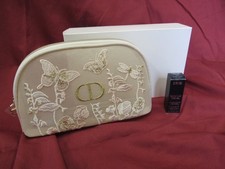 DIOR Beauty Pouch Embroidered Butterflies Makeup Bag Gift + Rouge 1.5g Lipstick