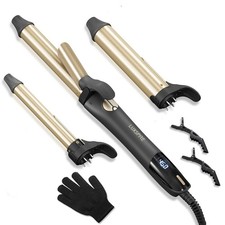 Rotating Curling Iron, 3 in 1 Automatic Curling Iron Set with Interchangeable...