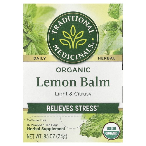 Organic Lemon Balm, Caffeine Free, 16 Wrapped Tea Bags, 0.85 oz (24 g)