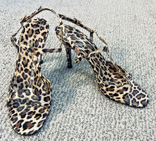 VTG Dolce & Gabbana Leopard Print Heels 38.5 Strappy Sandals Kitten Heel Italy