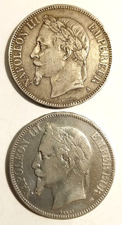 lot de 2 pièces de 5 francs Napoléon III: 1867 A 1869 BB Cod. inv311