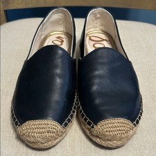 Sam Edelman Black Leather Espadrilles with Woven Trim, Size 8.5
