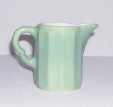 Vintage O.P. CO. Grayish Green & White Creamer Syrup Paneled Sides Shaped Handle