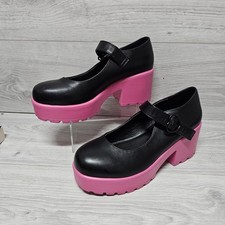 KOI Footwear Tira Sticky Secrets Mary Janes Black Pink Platform UK Size 5 EU 38 