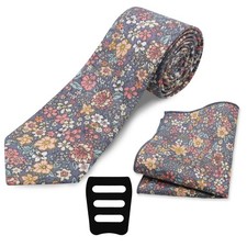 Floral Mens Tie Set Cotton Printed Necktie and Pocket Square Set for Men Wil...