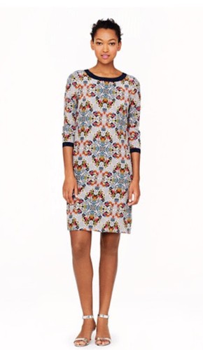 New J Crew Misty Fog Floral Medallion Silk Shift Dress 0 - Picture 2 of 9