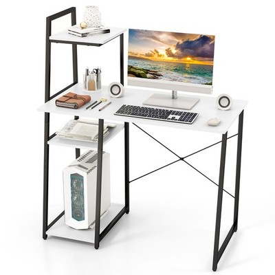 Computer Desk w/ Shelves 3-Tier Storage Bookshelf Ladder-shaped Metal Frame