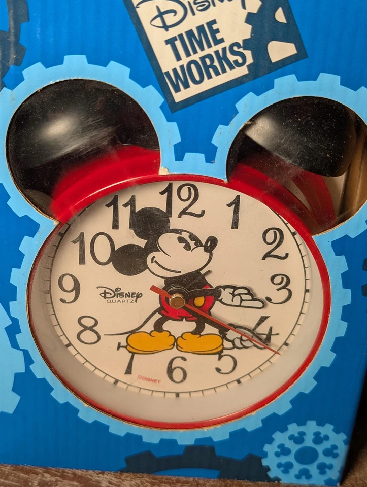 Disney Time Works Mickey Mouse Alarm Clock Quartz Analog Red Ears with Box - Image 2 of 3