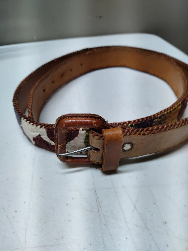 VTG Handmade Multicolor Fabric, Leather Guatemalan Belt Size M 44 - Image 2 of 4