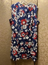 Vintage Navy Blue Red Floral Dress Size 20 1/2 READ