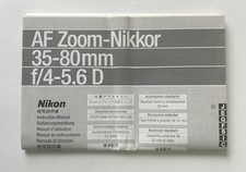 Nikon AF Zoom-Nikkor 35-80mm f/4-5.6 D Lens Instruction Manual