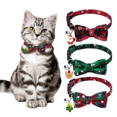 YUJUN 3Pack Christmas Cat Collars Breakaway with Bow
