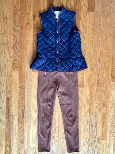 Janie and Jack Girls Outfit: Quilted Peplum Vest & Brown Suede Pants Size 10 EUC