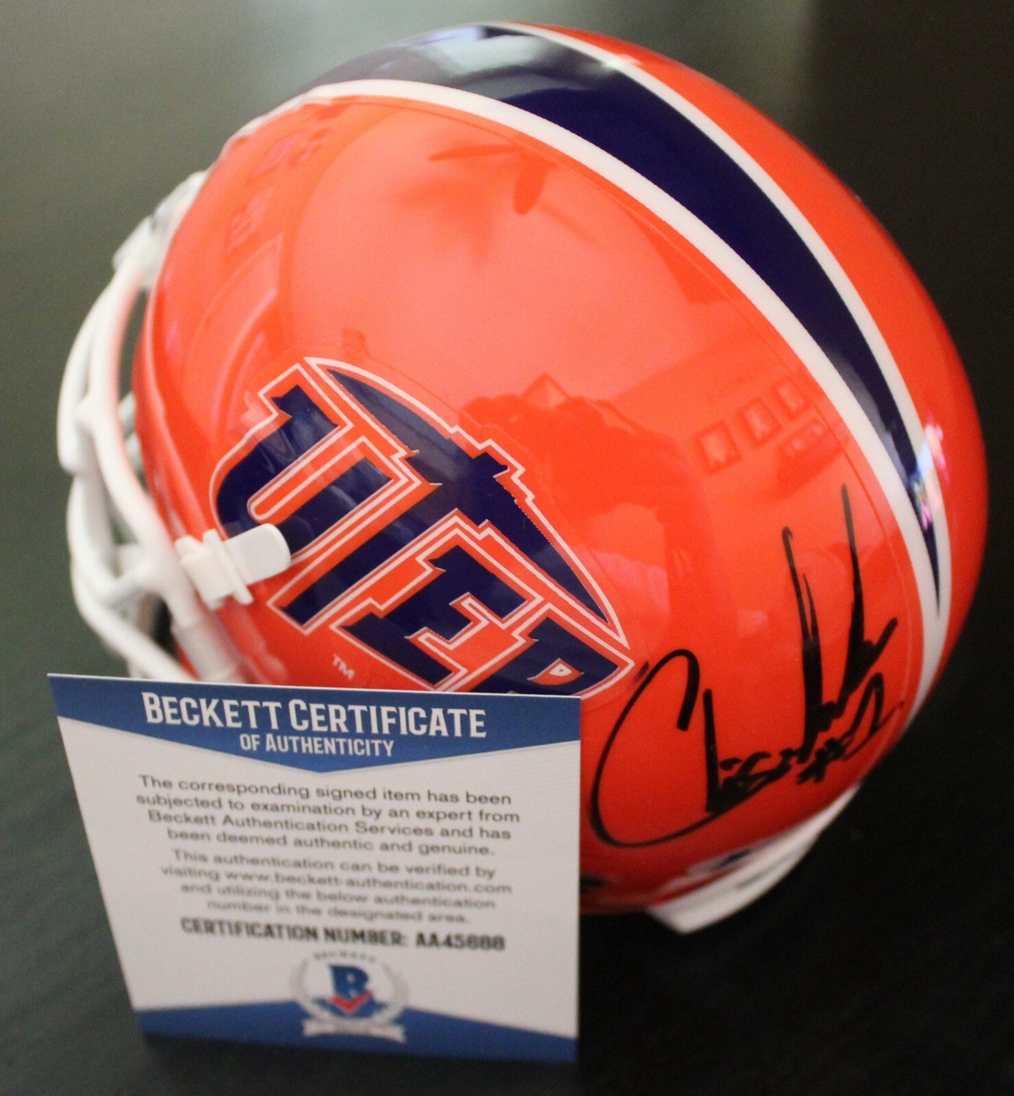 Chris Jacke Signed UTEP Texas El Paso Mini Helmet w/Beckett COA AA45688 BAS