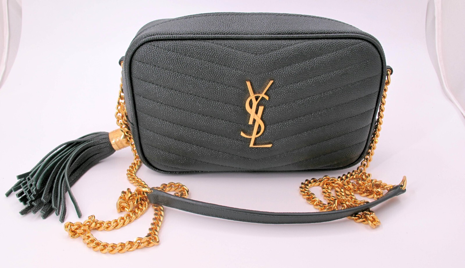 Borsa a tracolla originale YVES SAINT LAURENT Mini Lou fotocamera colore verde "STE"**