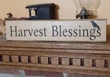 HARVEST BLESSINGS fall sign Rustic Primitive Farmhouse Vintage Home Décor 16"
