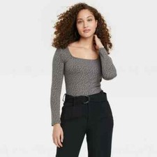 A New Day Women's Slim Fit Bodysuit Gray Leopard Print Size Medium