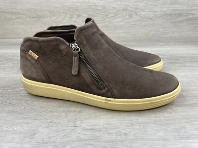 Ecco Soft 7 Women's Sneaker Running Flat Side Zip Leather 11 Brown Casual Shoes