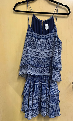Misa Los Angeles Blue Handkerchief Paisley Mini Dress Size Small