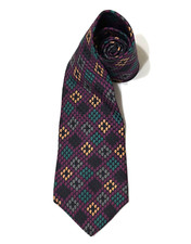 Pattinni Tie Vtg Geometric Design USA Made Imported Silk Purple Gray Turquoise