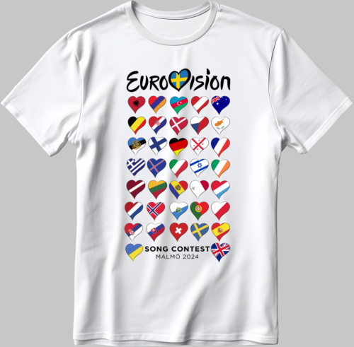 Maglietta All Flag Eurovision Song Contest MALMÖ 2024 bianco-nero uomo/donna TB - Foto 5 di 6