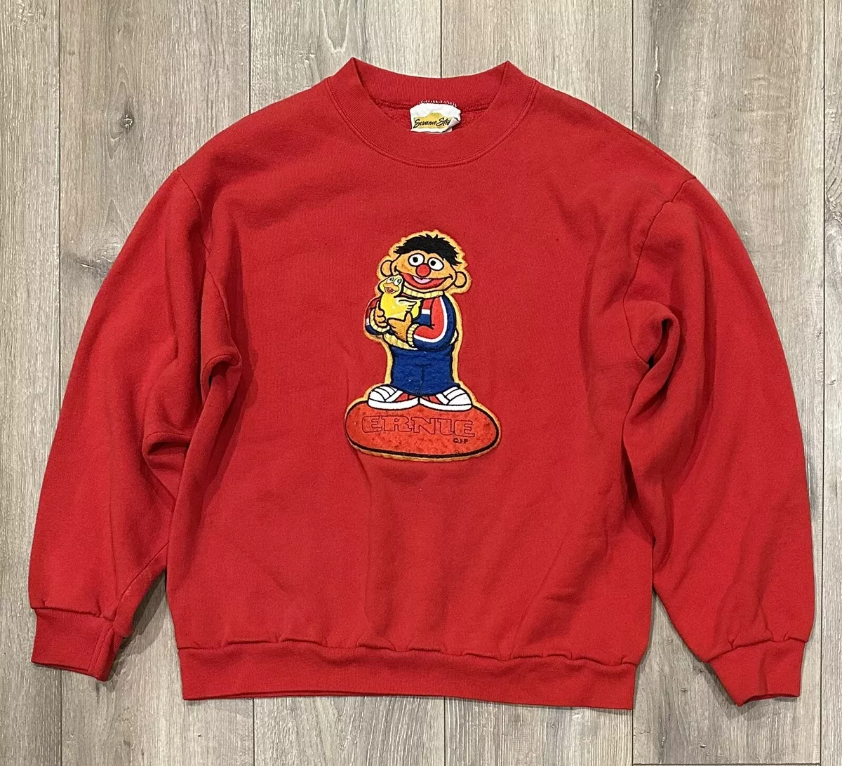 Vintage SESAME STREET Ernie Rubber Duck Patch Sweatshirt Large Red