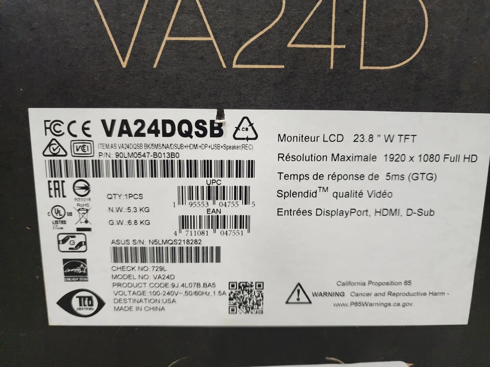 *NEW* ASUS 23.8” 1080P Monitor (VA24DQSB) - Full HD,IPS,75Hz,Speakers - Image 2 of 4