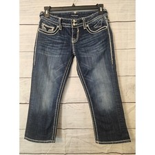 Women's Vigoss The Dublin Capri Jeans Size 7/8 Dark Wash Embellished Blingy L128
