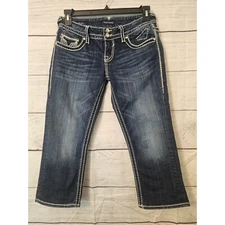 Women's Vigoss The Dublin Capri Jeans Size 7/8 Dark Wash Embellished Blingy L128