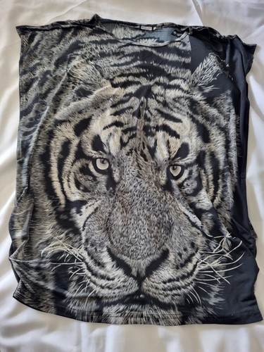 Womans Tiger Print Top/Dress In Grey And Black Size 16 Polyester E4 Free Postage