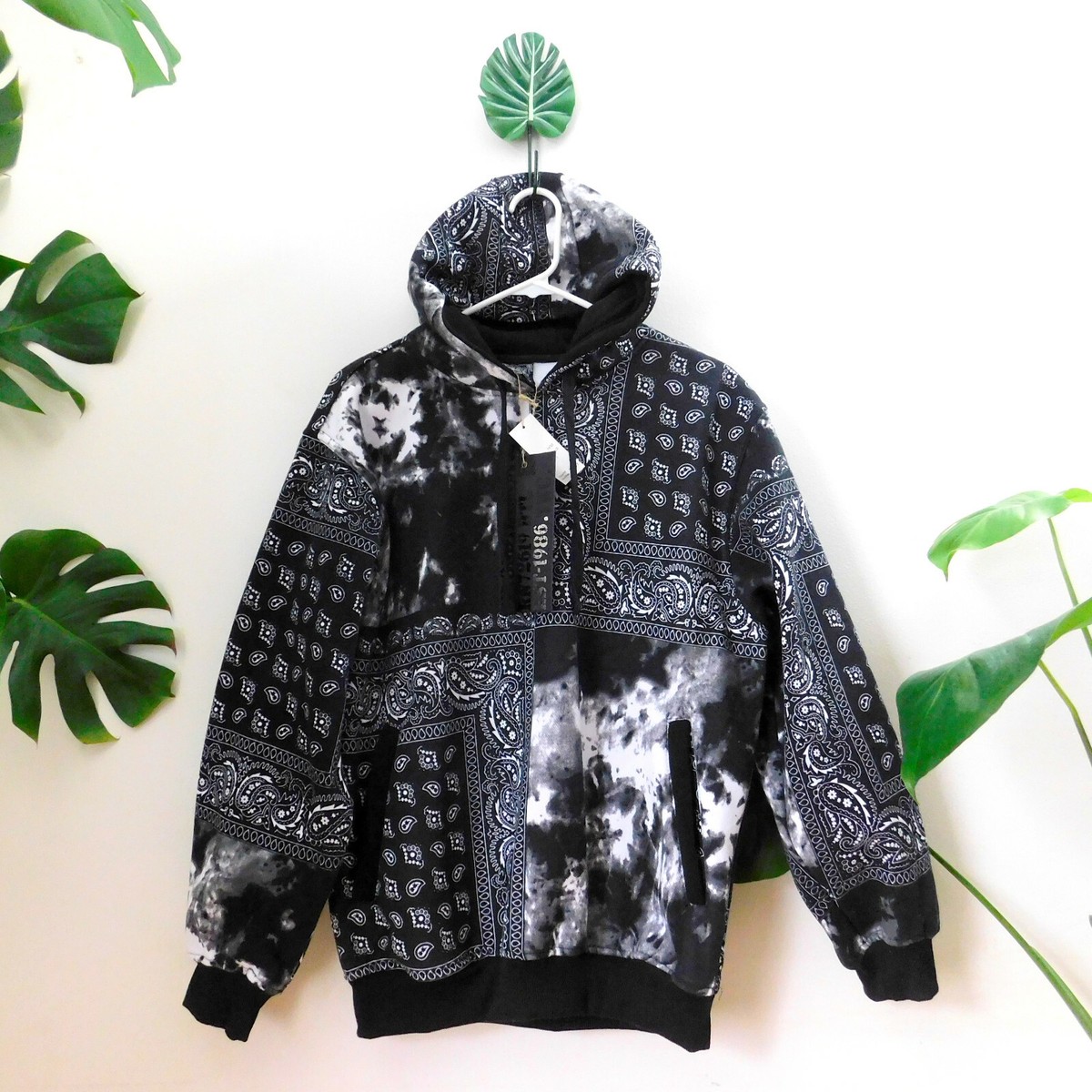 BTL Beyond the Limit Hooded Sweatshirt Black White Paisley Hoodie